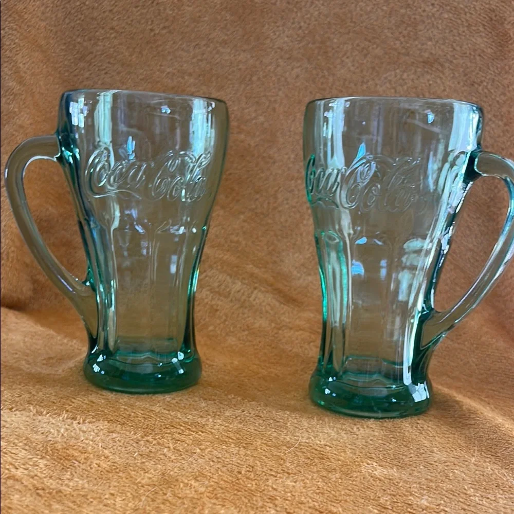 Coca Cola Green Glass Mugs - Set of 2 - Picture 1 of 5